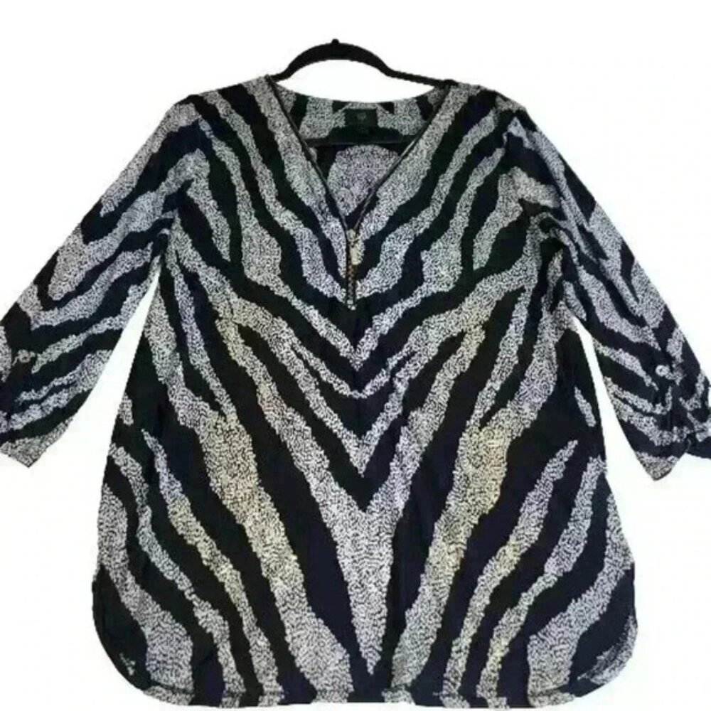 JM Collection Top Womens Medium Animal Print Embellished Career Office Blouse